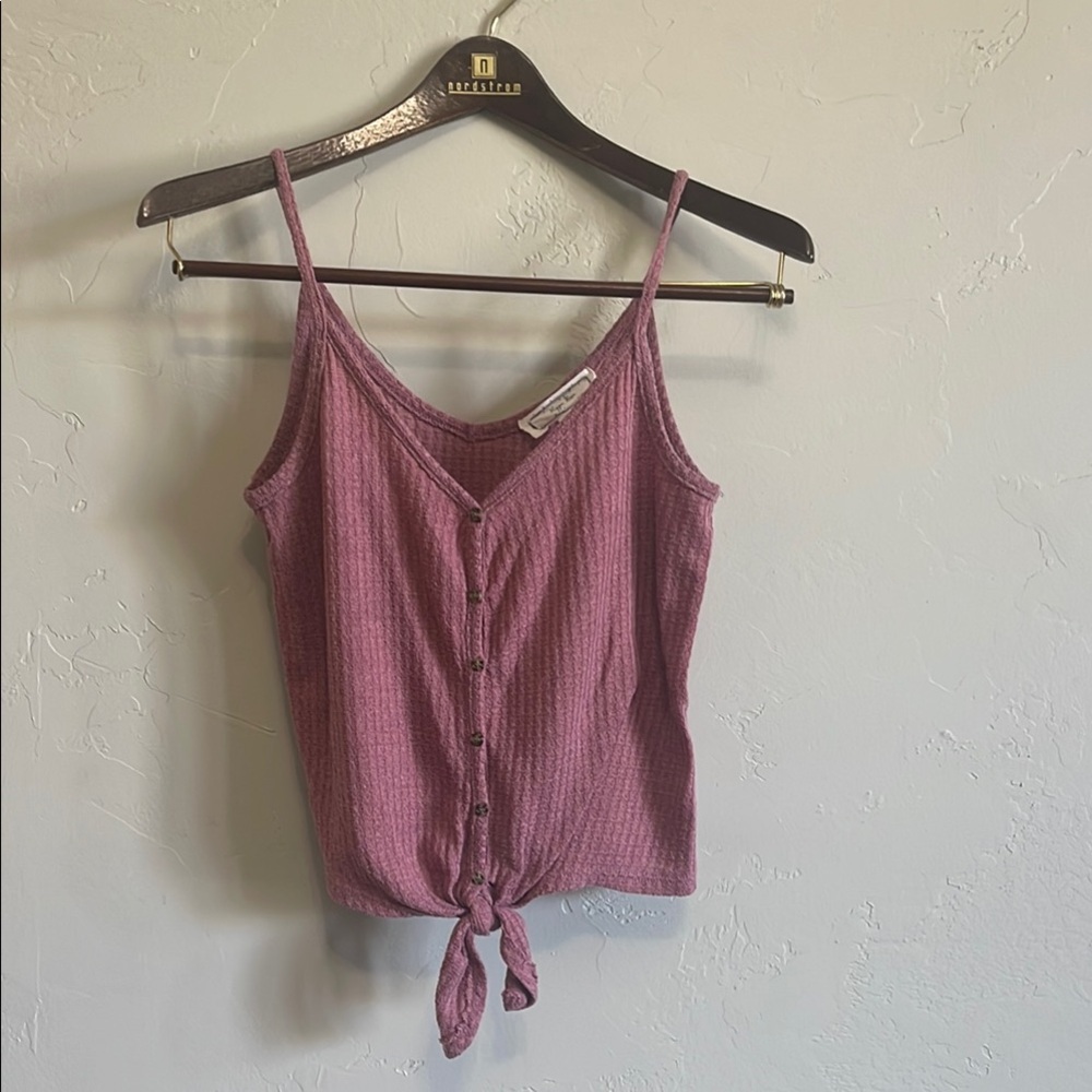 Hippie Rose Pink Ribbed Tie-Front Crop Top